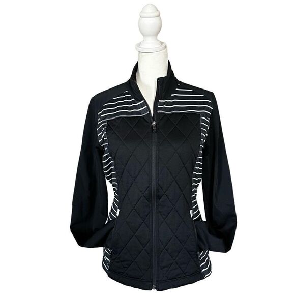 lole Black & White Stripe Quilted Long Sleeve Full Zip Up Jacket Size Small - Picture 2 of 15